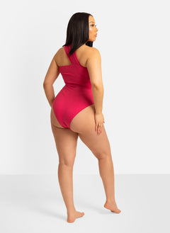 Eva One Shoulder Cut-Out Swimsuit - Fuchsia